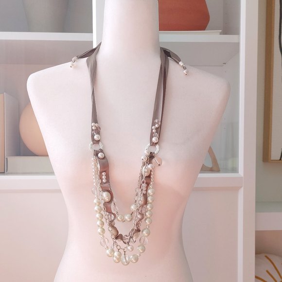 Chico's Layered Ribbon Pearl Necklace - Picture 1 of 3